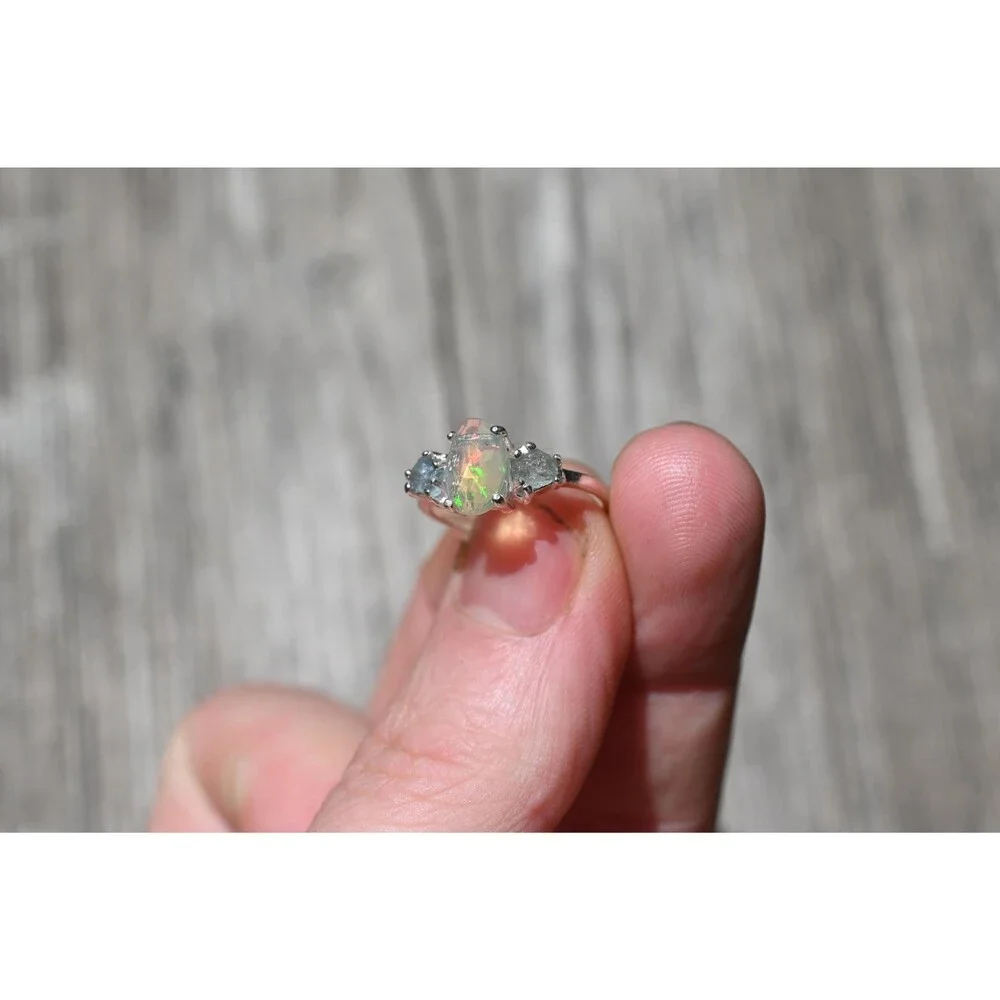 Engagement ring Opal & Montana Sapphire Ring in Sterling Silver – Unique Fire Pl